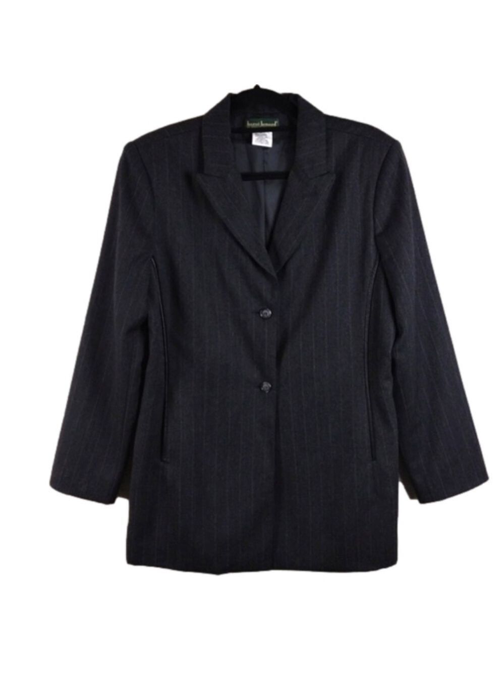 Harve Bernard by Bernard Holtzman Black Wool Pinstripe One Notched Collar Blazer